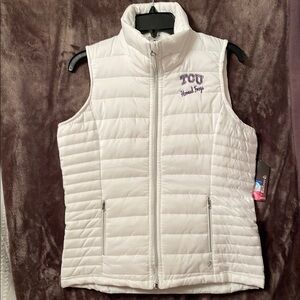 Texas Christian University TCU Women's White Puffer Vest new w tags size large